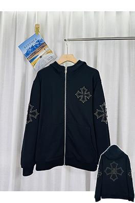 クロムハーツ アメリカンスタイルのスタッズカップルジップアップフード付きスパーカー