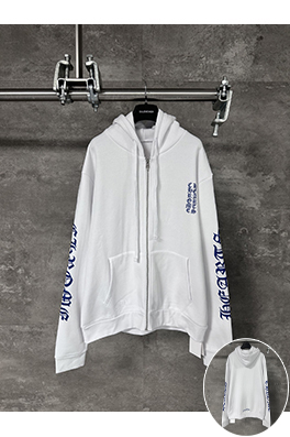 クロムハーツコピー ブルーサンスクリットプリントジップアップパーカー