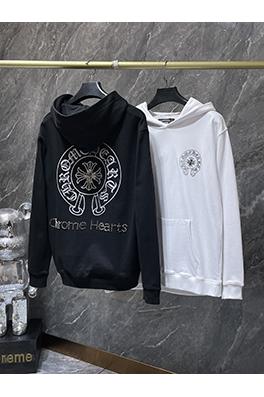 クロムハーツ 馬蹄のサンスクリット十字の彫刻ラインストーンのホットフィックスラインストーンの手縫いパーカー