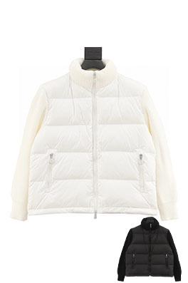 モンクレール チェック柄ニットスリーブとスタンドカラーがの軽量ダウンジャケット