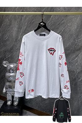 クロムハーツスーパーコピー Matty Boy レッドリップス クロス柄 レザー刺繍 長袖シャツ