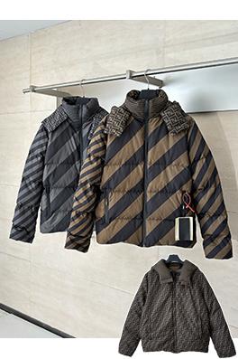 フェンディ 全面ストライプのリバーシブルフード付きダウンジャケット