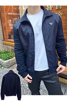 プラダ トライアングルロゴニットパッチワークナイロンジャケット