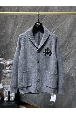 クロムハーツ 新モデルシルバーボタン付きバナナカラーウール＆レザーパッチワークカーディガン