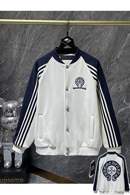 クロムハーツコピー ウールの裏地とレザーの袖ベースボールの刺繍中綿入りジャケット