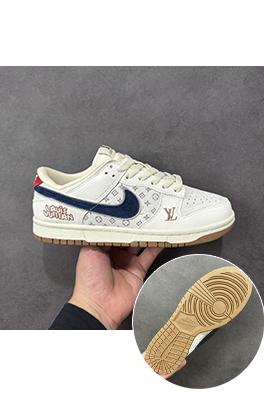 Nike SB Dunk Low × LV コラボレーションホワイトブラウンダークブルーのスウッシュプリントスニーカー