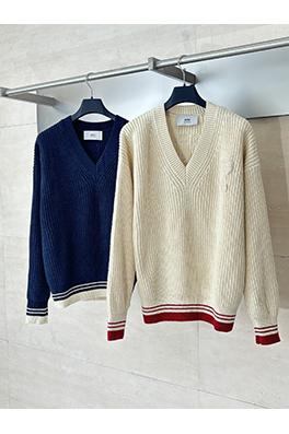アミスーパーコピー 新作テリークロス刺繍Vネックカラーブロックニットセーター