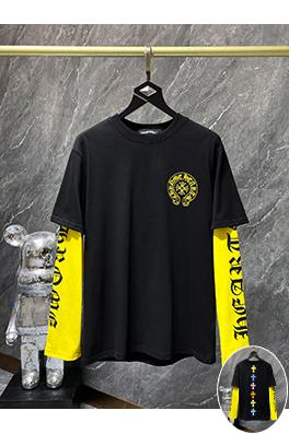 クロムハーツ カラフルなパッチワークレザークロスプリントフェイクツーピース長袖シャツ