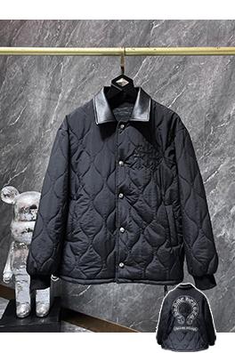 クロムハーツコピー クロス柄のレザーカラー刺繍りコットンパッド入りジャケット