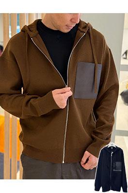 ロエベ レザーパッチポケットウールジップアップコート