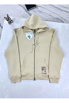 バーバリー チェック柄パッチワークウォーホースフード付きジップアップスウェットシャツ