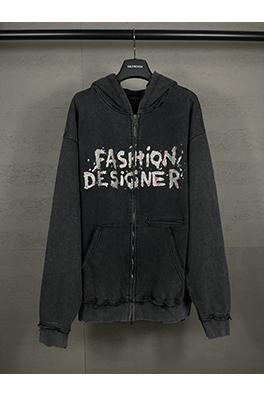 バレンシアガ FASHION DESIGNER レターアート ゴールド＆シルバー ピンクプリント ジッパー フード付きスウェットシャツ