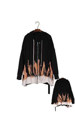 リックオウエンス 縁がほつれたな炎のタイダイ染めフード付きスウェットシャツ