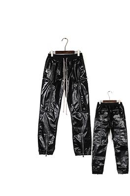 リックオウエンス 特殊コーティング 滑らかなマルチポケットジッパー付きドローストリングパンツ