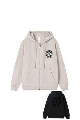 クロムハーツ ウォッシュと焼けしたフローラルアップリケ刺繍と透かしりのラインストーンしたフード付ジップアップスウェットシャツ