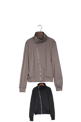 リックオウエンス スタンドカラーの斜めジッパースウェットシャツ