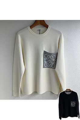 ロエベ 大きなロゴ刺繍ポケット付きニットクルーネックカジュアルトップス