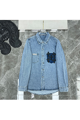 クロムハーツ クラシックなパッチワーク刺繍レザーパッチワークデニムシャツ