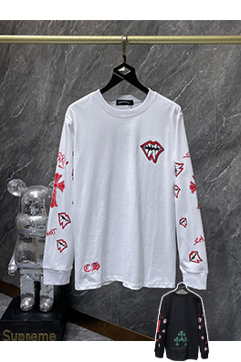 クロムハーツスーパーコピー Matty Boy レッドリップス クロス柄 レザー刺繍 長袖シャツ