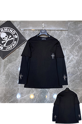 クロムハーツ アームスタッズ付きレザーフェイクツーピース長袖シャツ