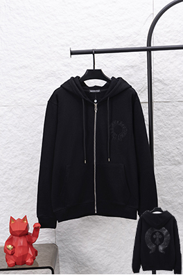 クロムハーツスーパーコピー スモールラベルレザー刺繍ジップアップフードジャケット