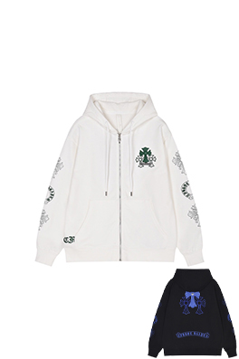 クロムハーツ ウォッシュフローラルアップリケ刺繍のフード付きジップアップスウェットシャツ