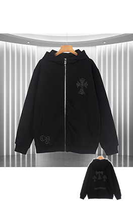 クロムハーツスーパーコピー 高品質のテリークロスのフード付きジップアップスウェットシャツ