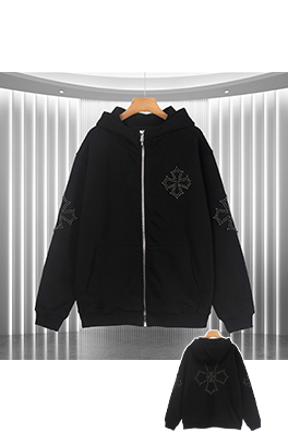 クロムハーツ 新作の高級ビーズ付きフード付きジップアップスウェットシャツ