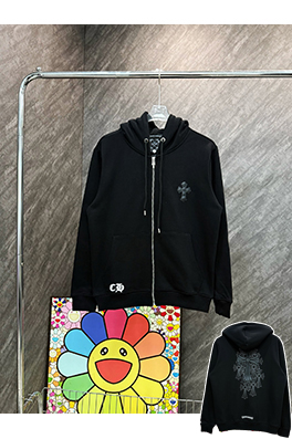 クロムハーツコピー クロスプリントレザーラベルジップアップフードジャケット