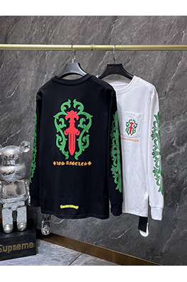 クロムハーツコピー 限定蔓と剣をデザインした緑の花柄ロングスリーブシャツ