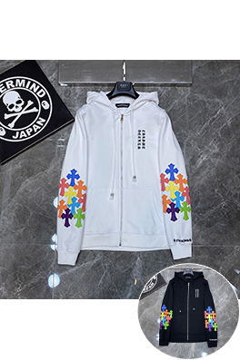 クロムハーツ ダブルアーム刺繍クロスパッチワークジップアップスウェットシャツ