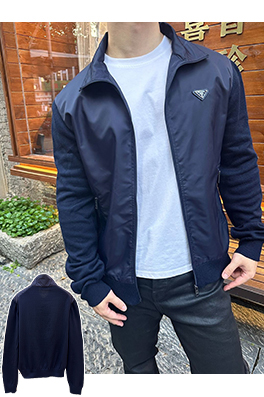 プラダ トライアングルロゴニットパッチワークナイロンジャケット