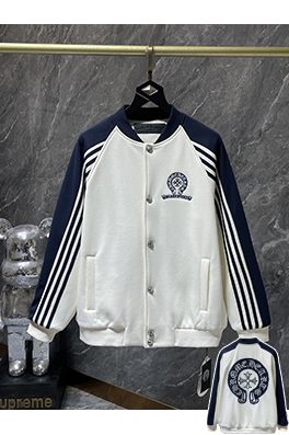 クロムハーツコピー ウールの裏地とレザーの袖ベースボールの刺繍中綿入りジャケット