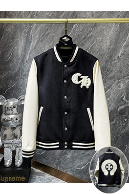 クロムハーツ 新しいサンスクリット十字ウールレザースリーブパッチワークデザイン