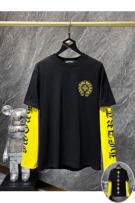 クロムハーツ カラフルなパッチワークレザークロスプリントフェイクツーピース長袖シャツ