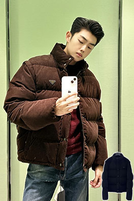 プラダ 取り外し可能な袖のコーデュロイダウンジャケット