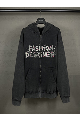 バレンシアガ FASHION DESIGNER レターアート ゴールド＆シルバー ピンクプリント ジッパー フード付きスウェットシャツ