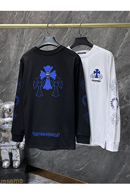 クロムハーツ 腕にサンスクリット青いクロス馬蹄形の刺繍長袖シャツ