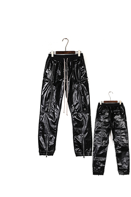 リックオウエンス 特殊コーティング 滑らかなマルチポケットジッパー付きドローストリングパンツ