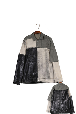 リックオウエンススーパーコピー 不規則なカットのパッチワークコーティングジャケット