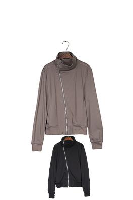 リックオウエンス スタンドカラーの斜めジッパースウェットシャツ