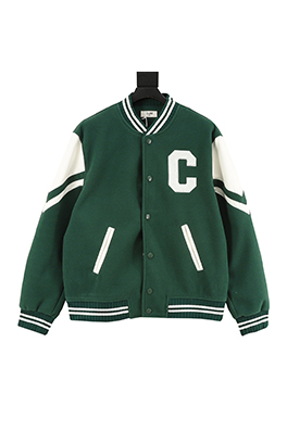 セリーヌ 大きなCのパッチワーク刺繍りベースボールジャケット