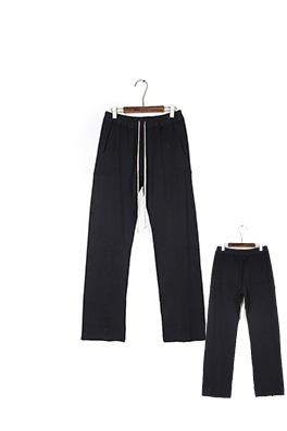 リックオウエンス ニットコットン立体ットストレートレッグフレイドヘムパンツ