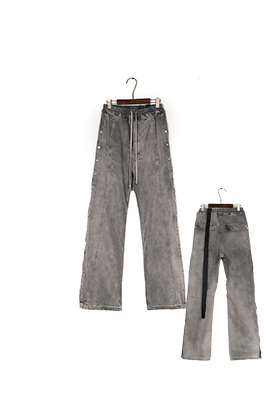 リックオウエンス ウォッシュグレーのダメージボタンダウンジーンズ