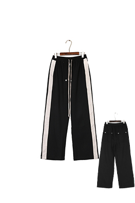 リックオウエンスコピー ホワイトトリムのストレートワイドレッグパンツ