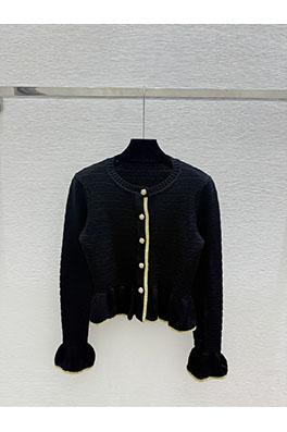 シャネルコピー 新作の金銀糸レディースフリルラウンドネックニット長袖カーディガン