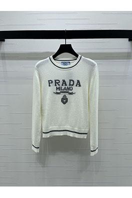 プラダ クルーネックのカラーブロックレターロゴニット長袖セーター