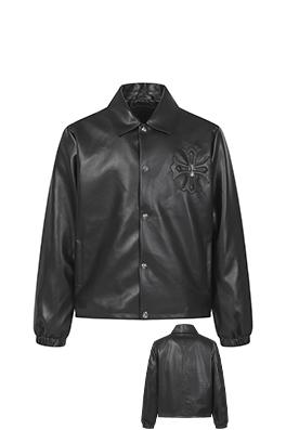 クロムハーツコピー クロス柄レザースナップボタンジャケット