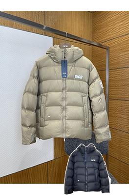 ディオール レタープリントスタンドカラーフード付きキルティングダウンジャケット