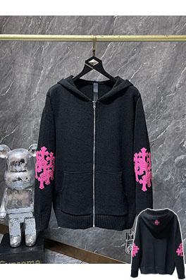 クロムハーツ ピンクの刺繍りジップアップフード付きセーター